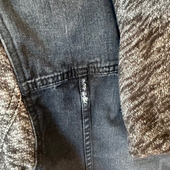 FP Distressed Denim Hooded Jacket with Knit Sleeves - X-Small (EUC) - Picture 11 of 12